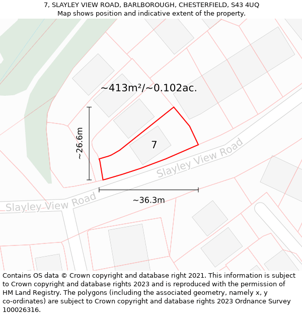 7, SLAYLEY VIEW ROAD, BARLBOROUGH, CHESTERFIELD, S43 4UQ: Plot and title map