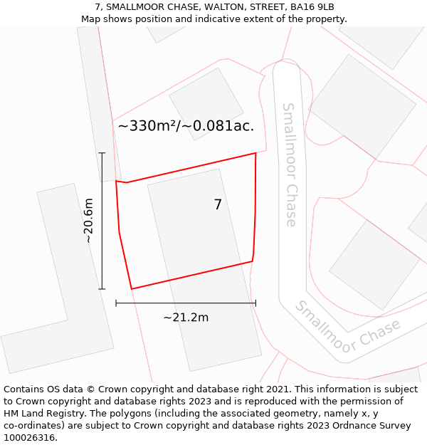 7, SMALLMOOR CHASE, WALTON, STREET, BA16 9LB: Plot and title map