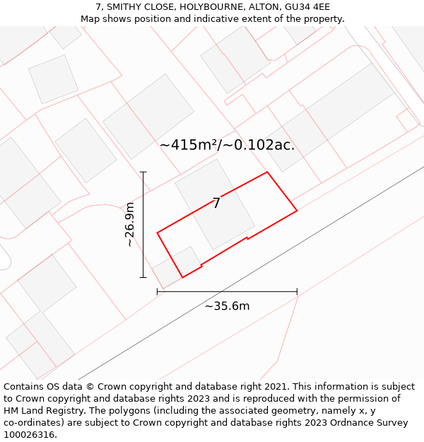 7, SMITHY CLOSE, HOLYBOURNE, ALTON, GU34 4EE: Plot and title map