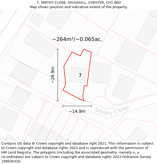 7, SMITHY CLOSE, SAUGHALL, CHESTER, CH1 6ED: Plot and title map