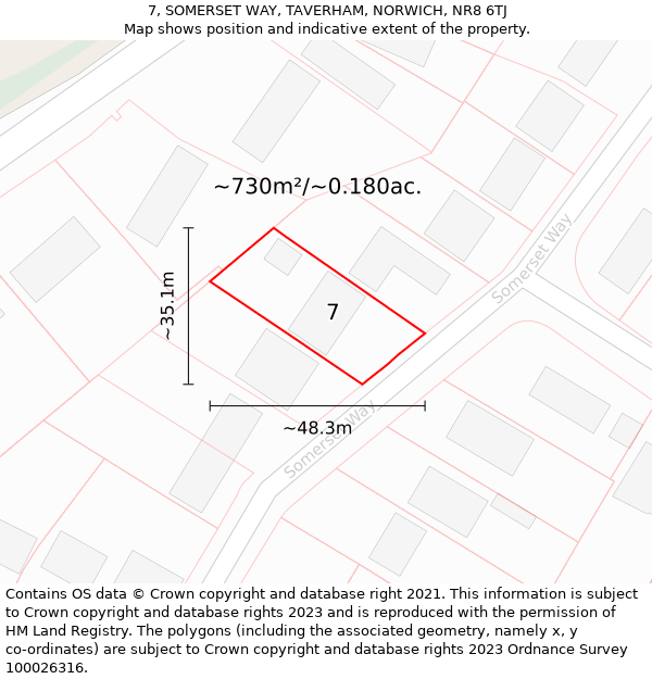 7, SOMERSET WAY, TAVERHAM, NORWICH, NR8 6TJ: Plot and title map