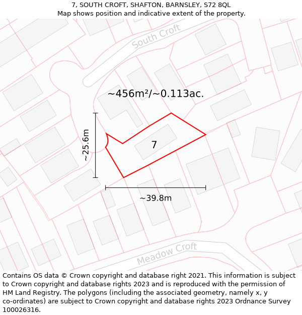 7, SOUTH CROFT, SHAFTON, BARNSLEY, S72 8QL: Plot and title map