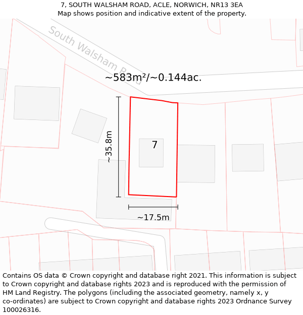 7, SOUTH WALSHAM ROAD, ACLE, NORWICH, NR13 3EA: Plot and title map