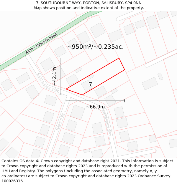 7, SOUTHBOURNE WAY, PORTON, SALISBURY, SP4 0NN: Plot and title map