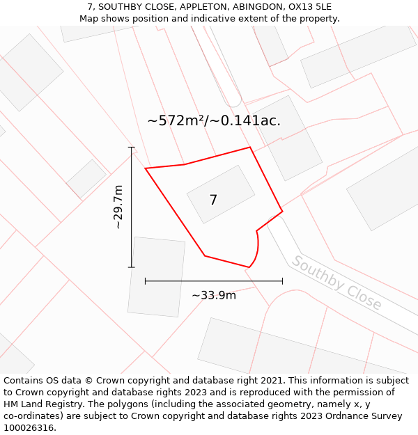 7, SOUTHBY CLOSE, APPLETON, ABINGDON, OX13 5LE: Plot and title map