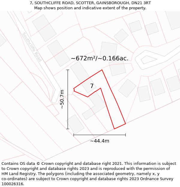 7, SOUTHCLIFFE ROAD, SCOTTER, GAINSBOROUGH, DN21 3RT: Plot and title map