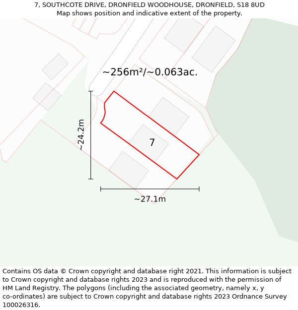 7, SOUTHCOTE DRIVE, DRONFIELD WOODHOUSE, DRONFIELD, S18 8UD: Plot and title map
