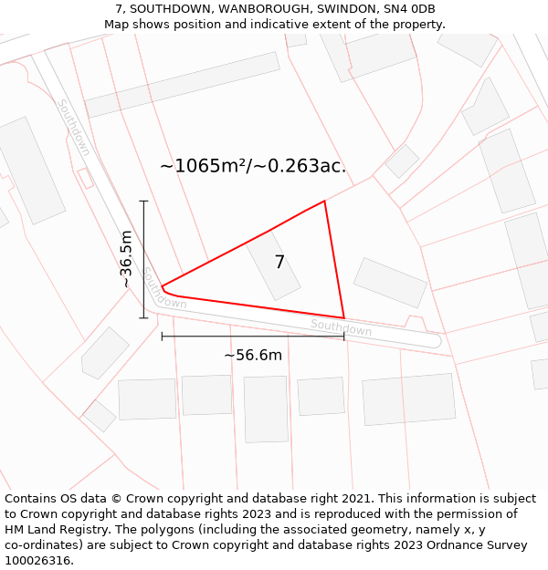 7, SOUTHDOWN, WANBOROUGH, SWINDON, SN4 0DB: Plot and title map