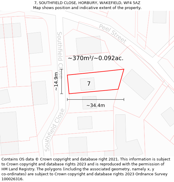 7, SOUTHFIELD CLOSE, HORBURY, WAKEFIELD, WF4 5AZ: Plot and title map