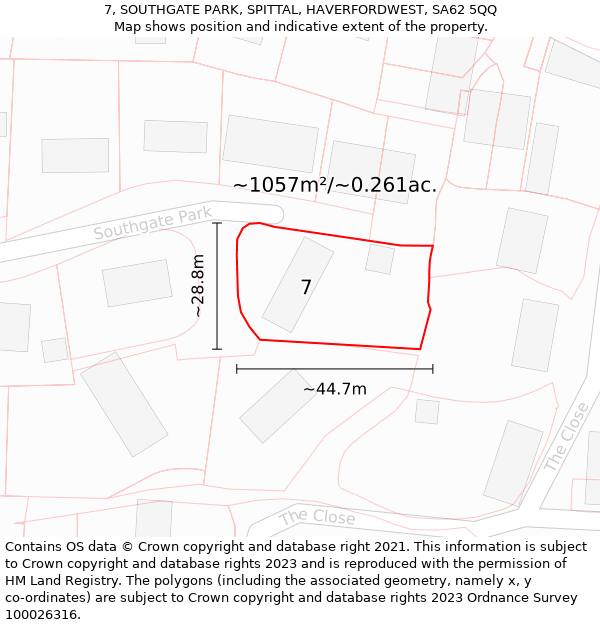 7, SOUTHGATE PARK, SPITTAL, HAVERFORDWEST, SA62 5QQ: Plot and title map