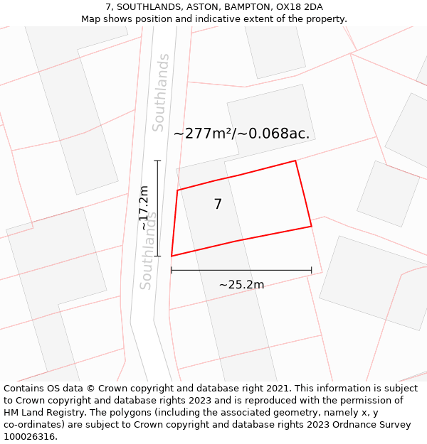 7, SOUTHLANDS, ASTON, BAMPTON, OX18 2DA: Plot and title map