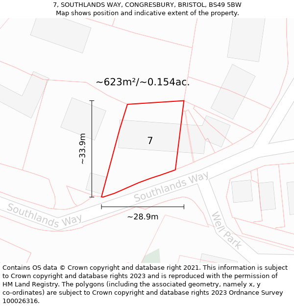 7, SOUTHLANDS WAY, CONGRESBURY, BRISTOL, BS49 5BW: Plot and title map