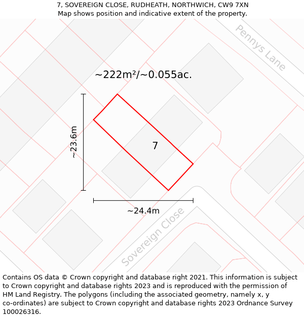 7, SOVEREIGN CLOSE, RUDHEATH, NORTHWICH, CW9 7XN: Plot and title map