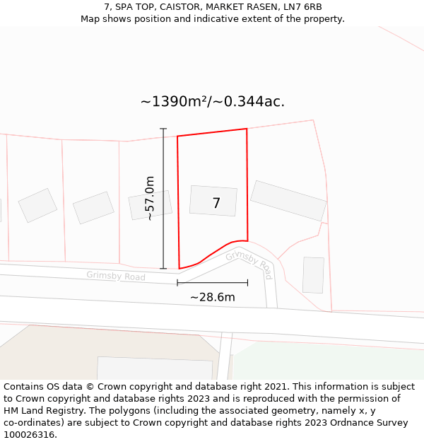 7, SPA TOP, CAISTOR, MARKET RASEN, LN7 6RB: Plot and title map