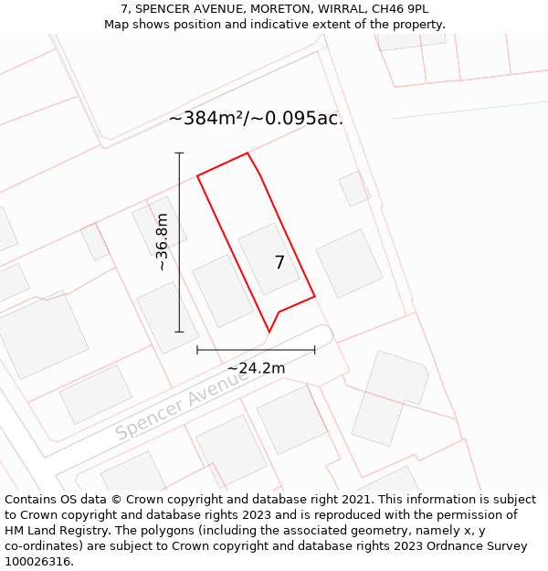 7, SPENCER AVENUE, MORETON, WIRRAL, CH46 9PL: Plot and title map