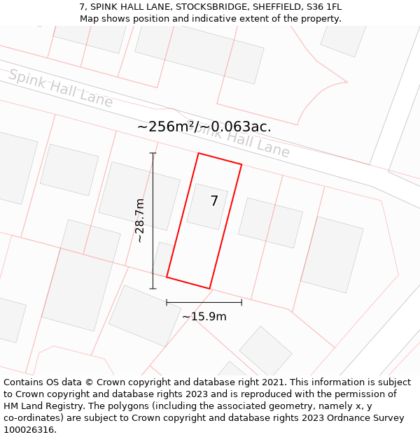 7, SPINK HALL LANE, STOCKSBRIDGE, SHEFFIELD, S36 1FL: Plot and title map