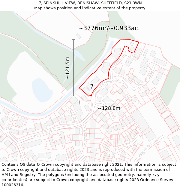 7, SPINKHILL VIEW, RENISHAW, SHEFFIELD, S21 3WN: Plot and title map