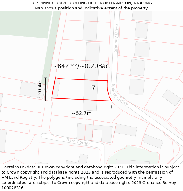 7, SPINNEY DRIVE, COLLINGTREE, NORTHAMPTON, NN4 0NG: Plot and title map