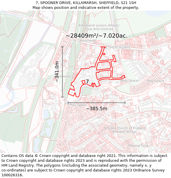 7, SPOONER DRIVE, KILLAMARSH, SHEFFIELD, S21 1SH: Plot and title map