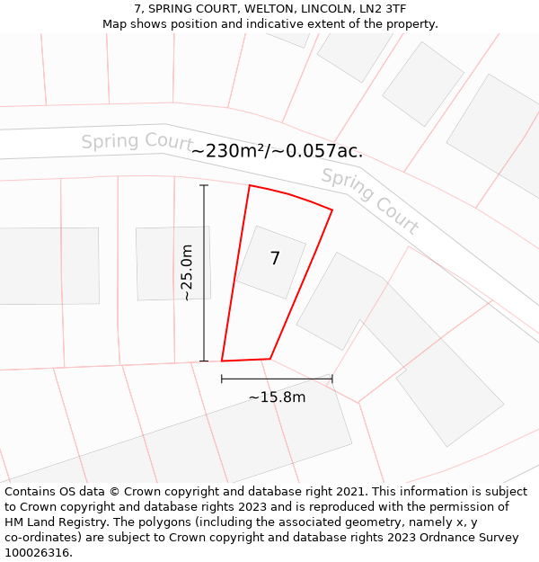 7, SPRING COURT, WELTON, LINCOLN, LN2 3TF: Plot and title map