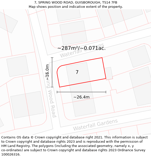 7, SPRING WOOD ROAD, GUISBOROUGH, TS14 7FB: Plot and title map