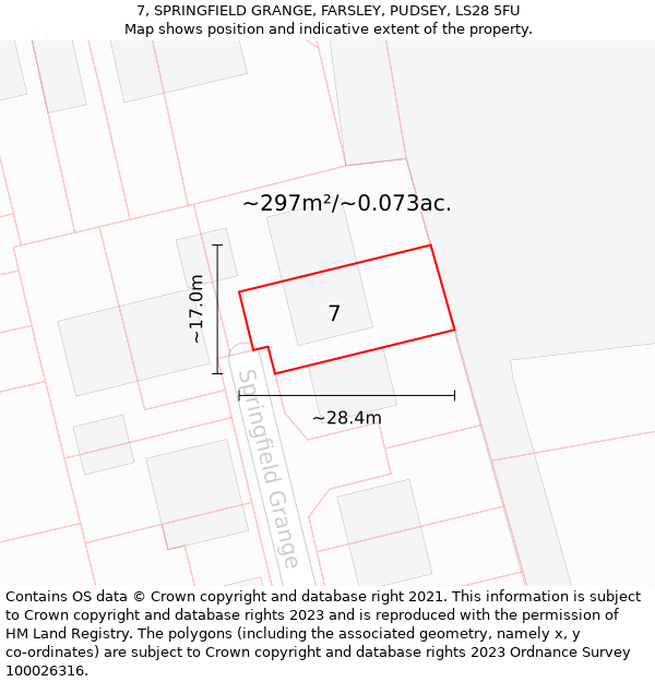 7, SPRINGFIELD GRANGE, FARSLEY, PUDSEY, LS28 5FU: Plot and title map