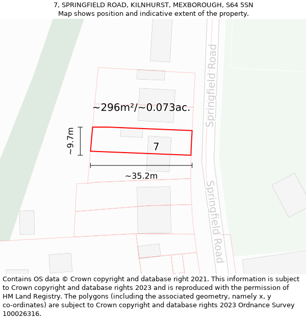 7, SPRINGFIELD ROAD, KILNHURST, MEXBOROUGH, S64 5SN: Plot and title map