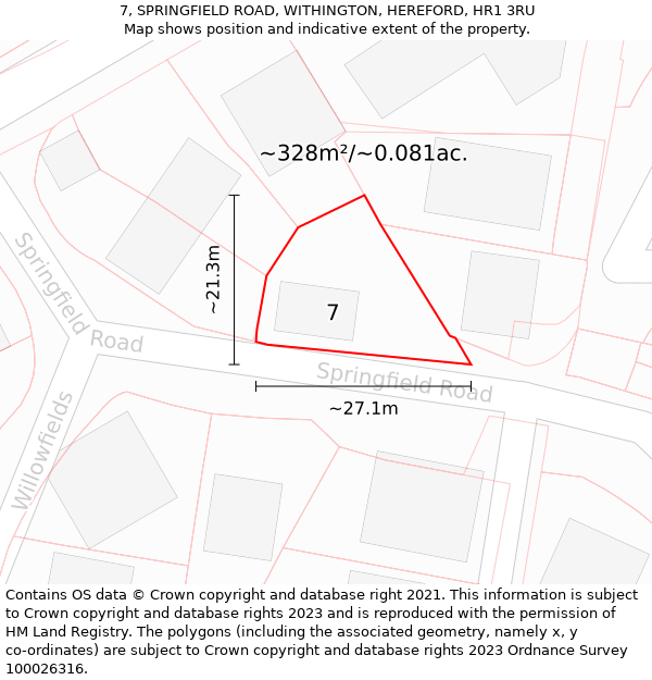 7, SPRINGFIELD ROAD, WITHINGTON, HEREFORD, HR1 3RU: Plot and title map