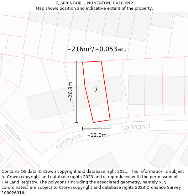 7, SPRINGHILL, NUNEATON, CV10 0NP: Plot and title map