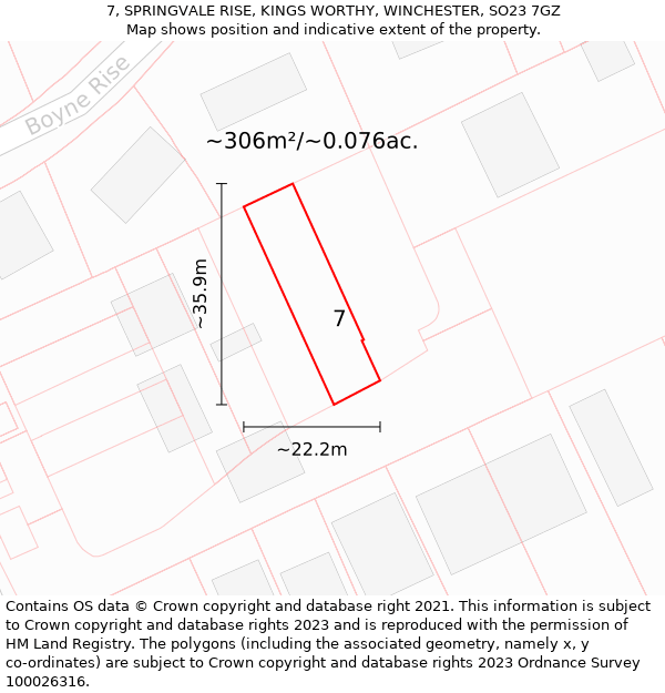 7, SPRINGVALE RISE, KINGS WORTHY, WINCHESTER, SO23 7GZ: Plot and title map