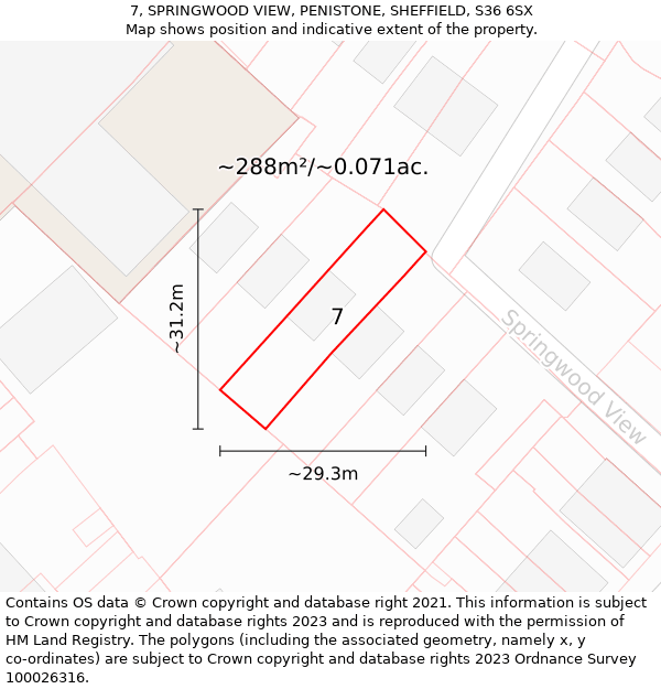 7, SPRINGWOOD VIEW, PENISTONE, SHEFFIELD, S36 6SX: Plot and title map