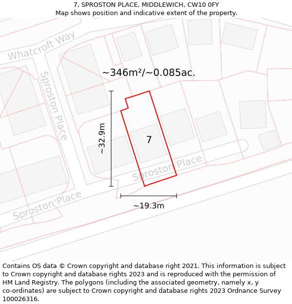 7, SPROSTON PLACE, MIDDLEWICH, CW10 0FY: Plot and title map