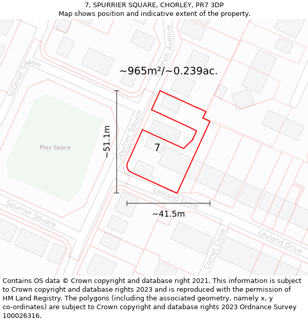 7, SPURRIER SQUARE, CHORLEY, PR7 3DP: Plot and title map