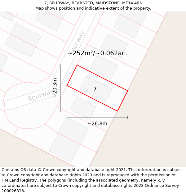 7, SPURWAY, BEARSTED, MAIDSTONE, ME14 4BN: Plot and title map