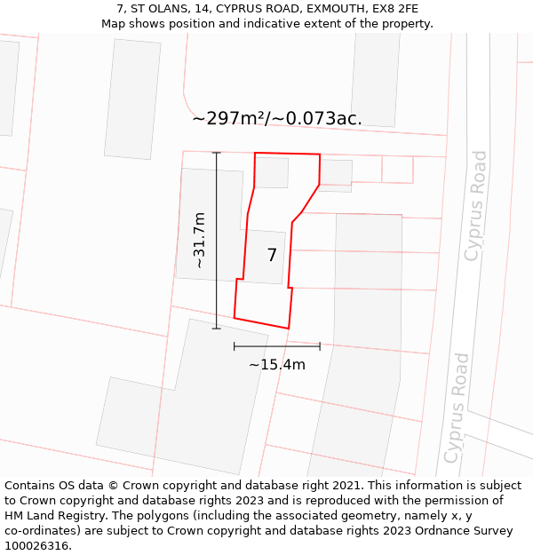 7, ST OLANS, 14, CYPRUS ROAD, EXMOUTH, EX8 2FE: Plot and title map