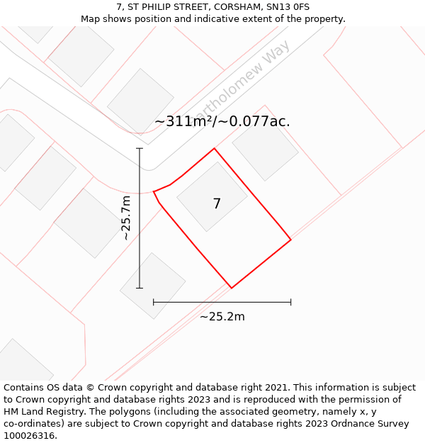 7, ST PHILIP STREET, CORSHAM, SN13 0FS: Plot and title map