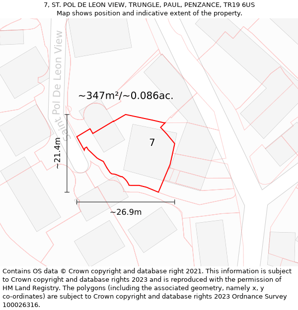 7, ST. POL DE LEON VIEW, TRUNGLE, PAUL, PENZANCE, TR19 6US: Plot and title map