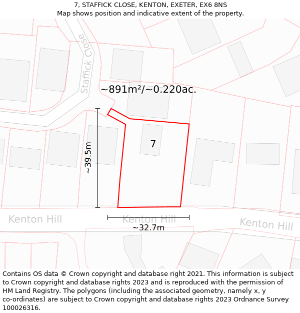 7, STAFFICK CLOSE, KENTON, EXETER, EX6 8NS: Plot and title map