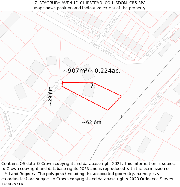 7, STAGBURY AVENUE, CHIPSTEAD, COULSDON, CR5 3PA: Plot and title map