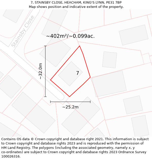 7, STAINSBY CLOSE, HEACHAM, KING'S LYNN, PE31 7BP: Plot and title map