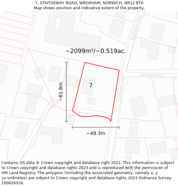 7, STAITHEWAY ROAD, WROXHAM, NORWICH, NR12 8TH: Plot and title map