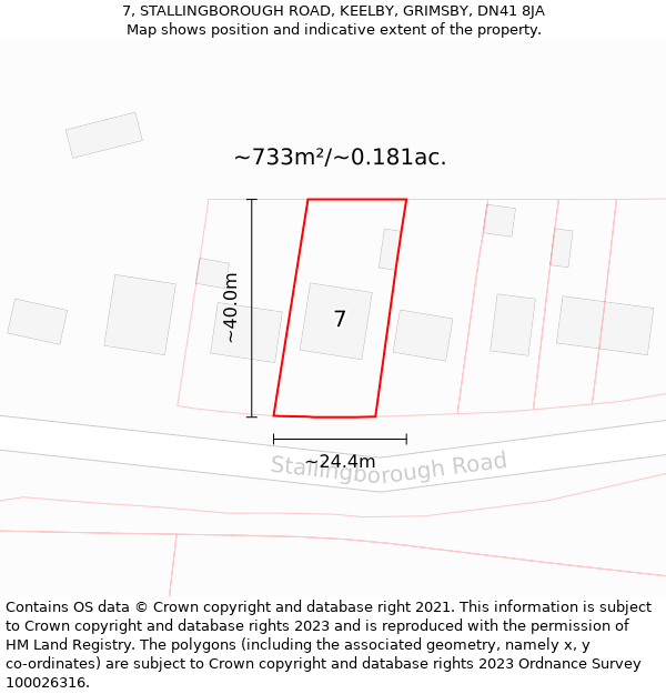 7, STALLINGBOROUGH ROAD, KEELBY, GRIMSBY, DN41 8JA: Plot and title map