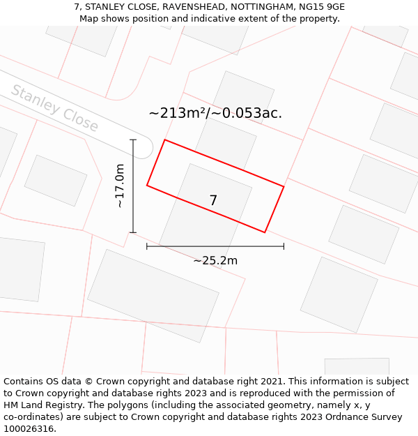 7, STANLEY CLOSE, RAVENSHEAD, NOTTINGHAM, NG15 9GE: Plot and title map