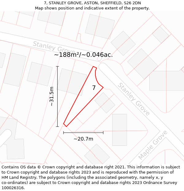 7, STANLEY GROVE, ASTON, SHEFFIELD, S26 2DN: Plot and title map