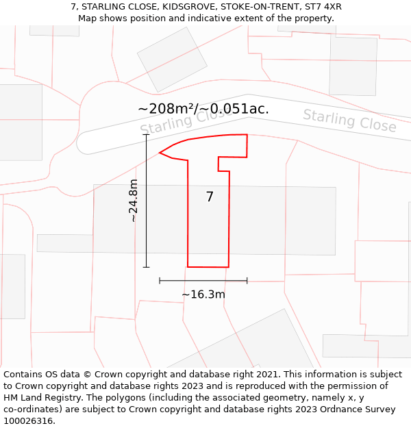 7, STARLING CLOSE, KIDSGROVE, STOKE-ON-TRENT, ST7 4XR: Plot and title map