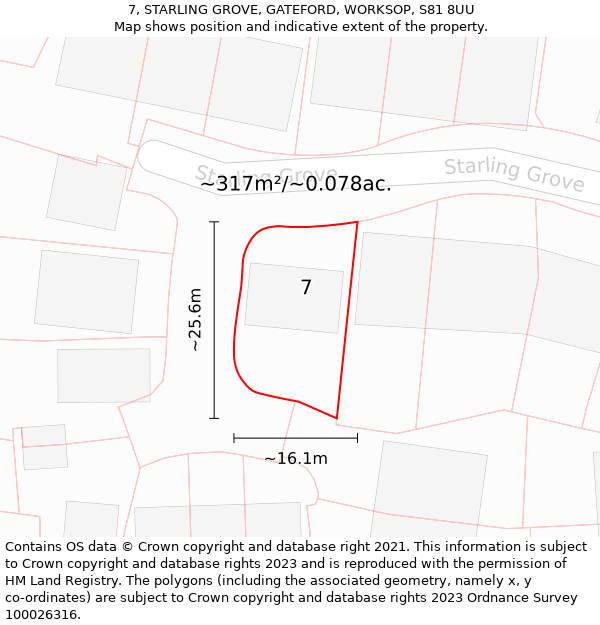 7, STARLING GROVE, GATEFORD, WORKSOP, S81 8UU: Plot and title map