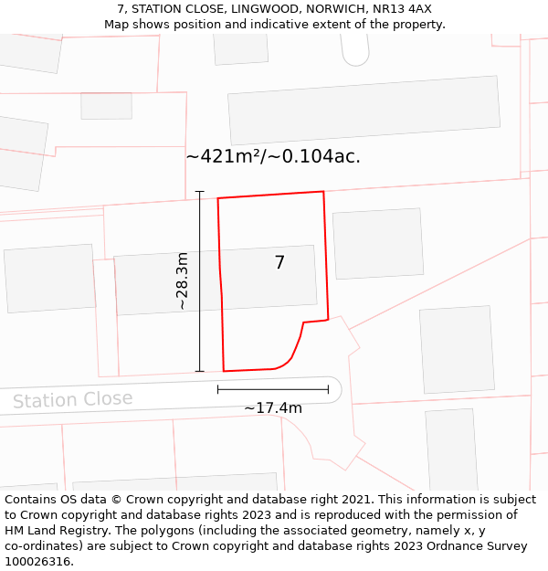 7, STATION CLOSE, LINGWOOD, NORWICH, NR13 4AX: Plot and title map