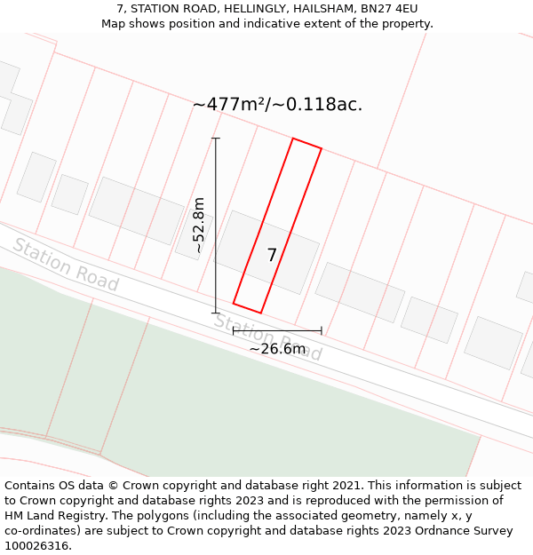 7, STATION ROAD, HELLINGLY, HAILSHAM, BN27 4EU: Plot and title map