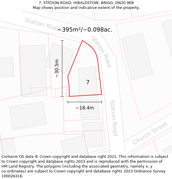 7, STATION ROAD, HIBALDSTOW, BRIGG, DN20 9EB: Plot and title map