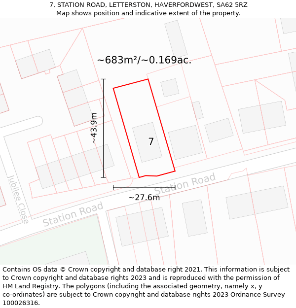 7, STATION ROAD, LETTERSTON, HAVERFORDWEST, SA62 5RZ: Plot and title map